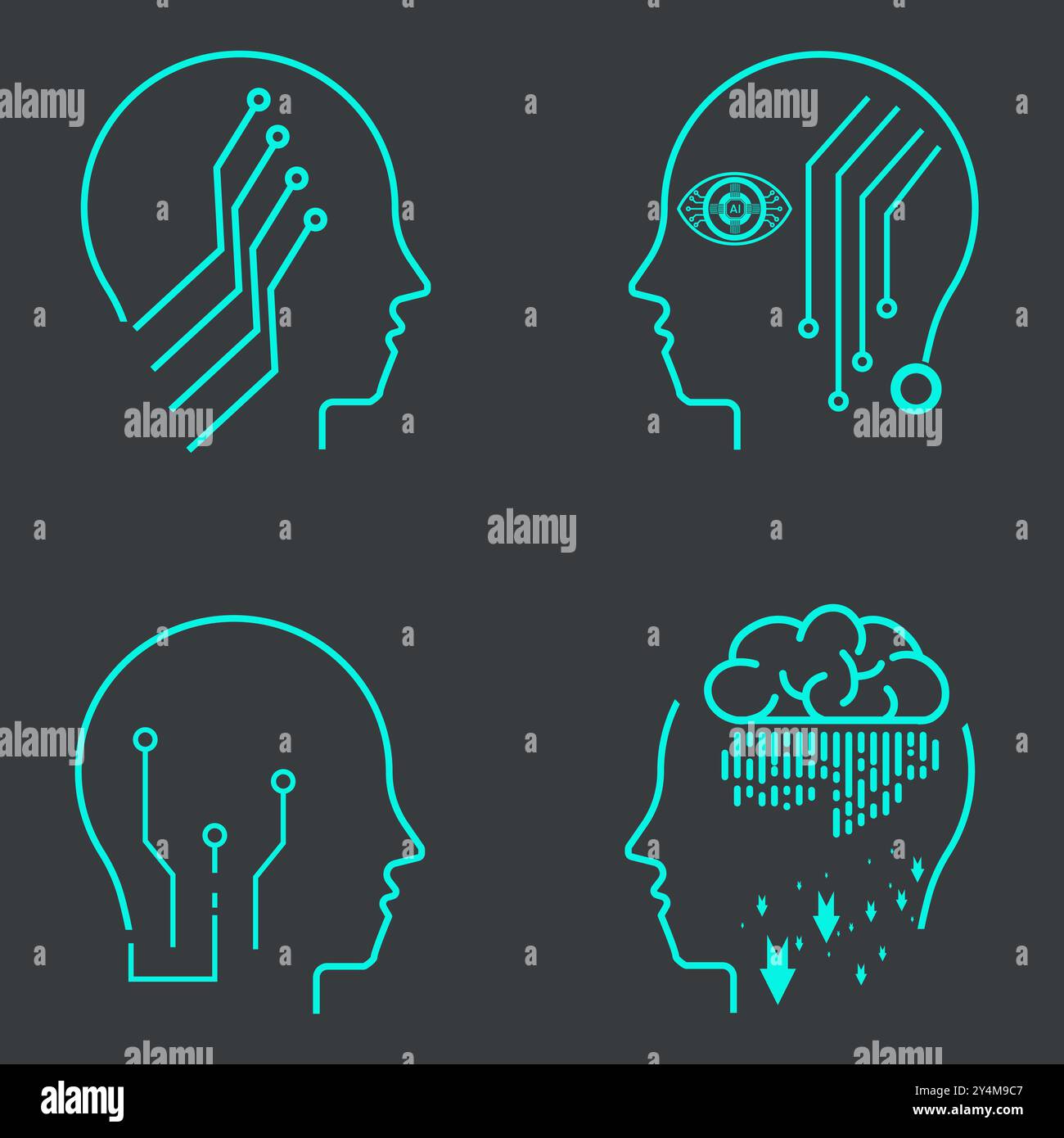Group of 4 AI icon sets on dark background. Collection of AI symbols ...
