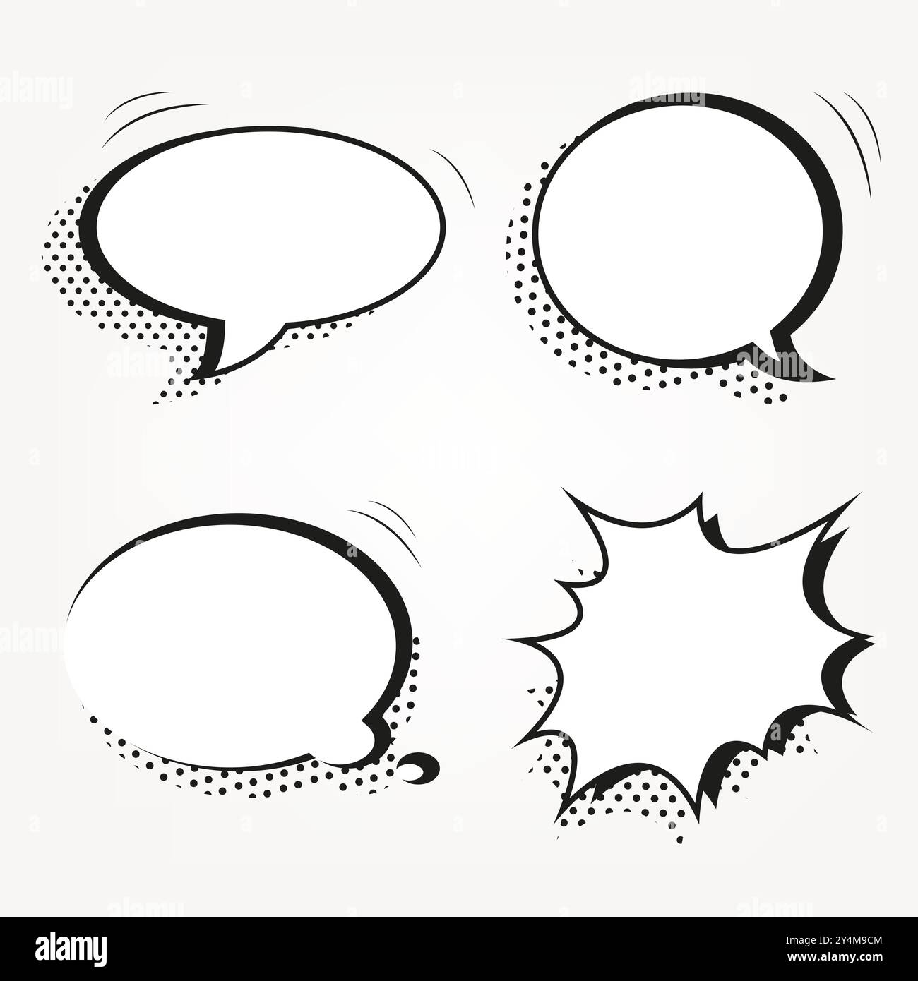 group elements set with black halftone shadows, Retro empty comic bubbles for comments Stock Vector