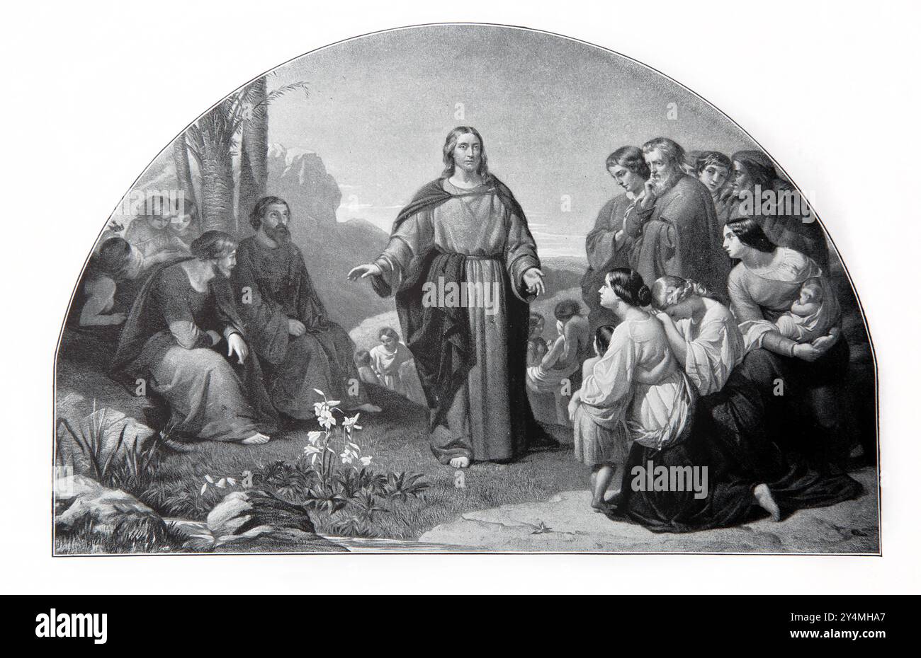 Jesus Christ and the Sermon on the Mount from Painting by H. Le Jeune from The 1902 Edition of The Child's Bible Printed Cassell and Company Limited Stock Photo