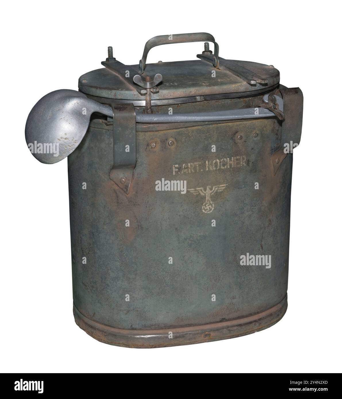 TАGANROG, RUSSIA - AUG 17: The German thermos since the 2nd World War to transport food to the Military History Museum in August, 2013 in Taganrog, Ru Stock Photo