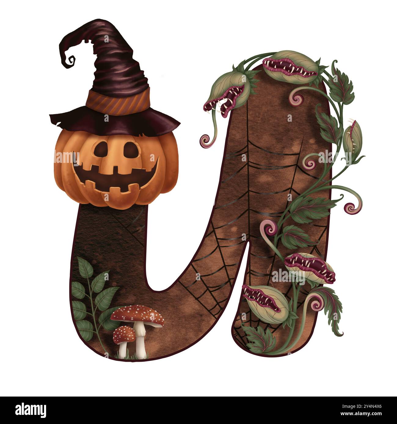 Letter U Halloween illustration with Jack o Lantern in hat in cartoon ...