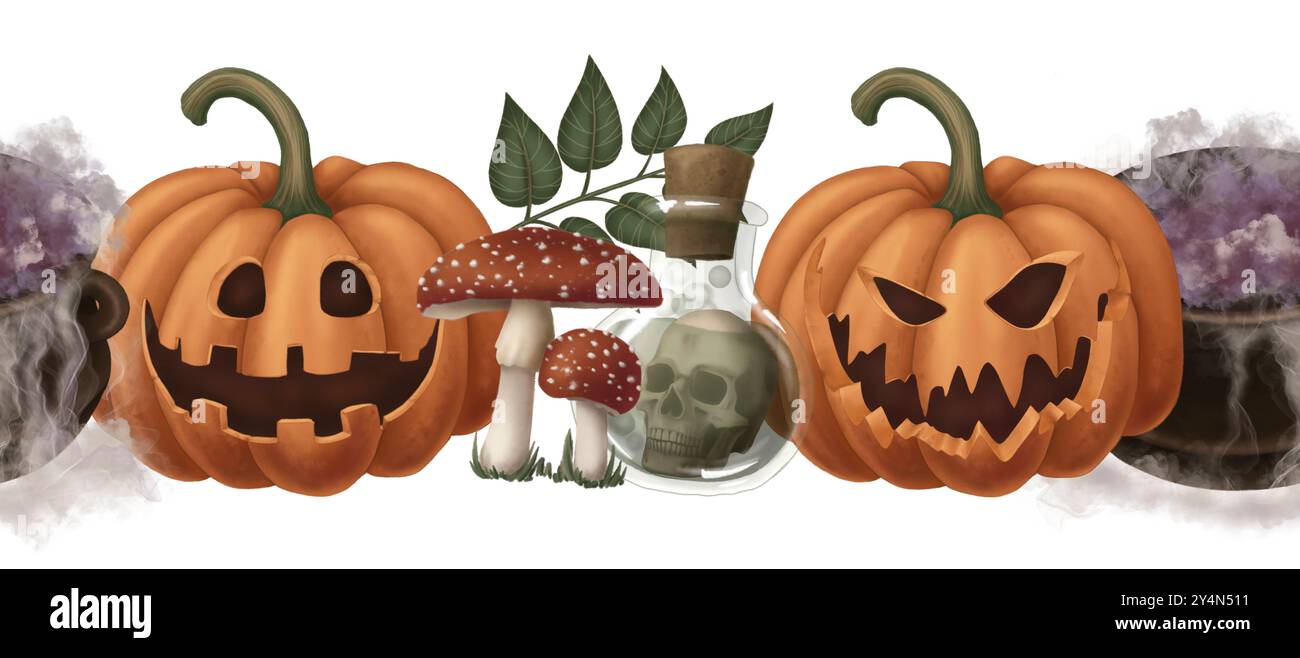 Seamless border with Halloween ghost and Jack O Lantern in cartoon ...