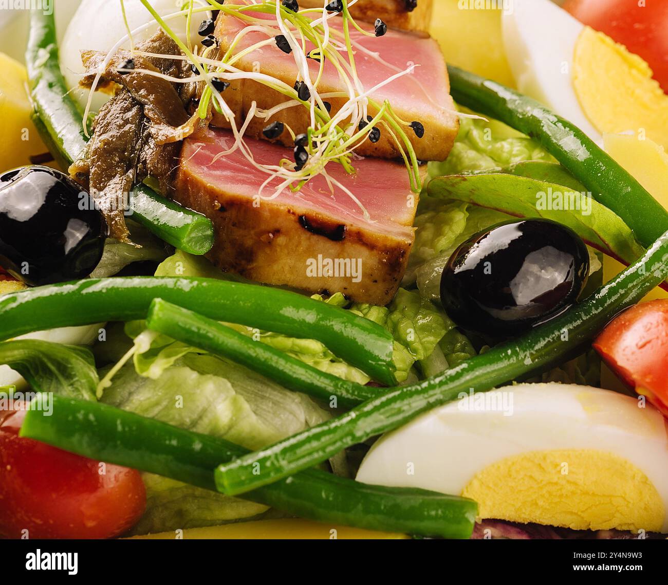 Nicoise salad with tuma and tomato Stock Photo
