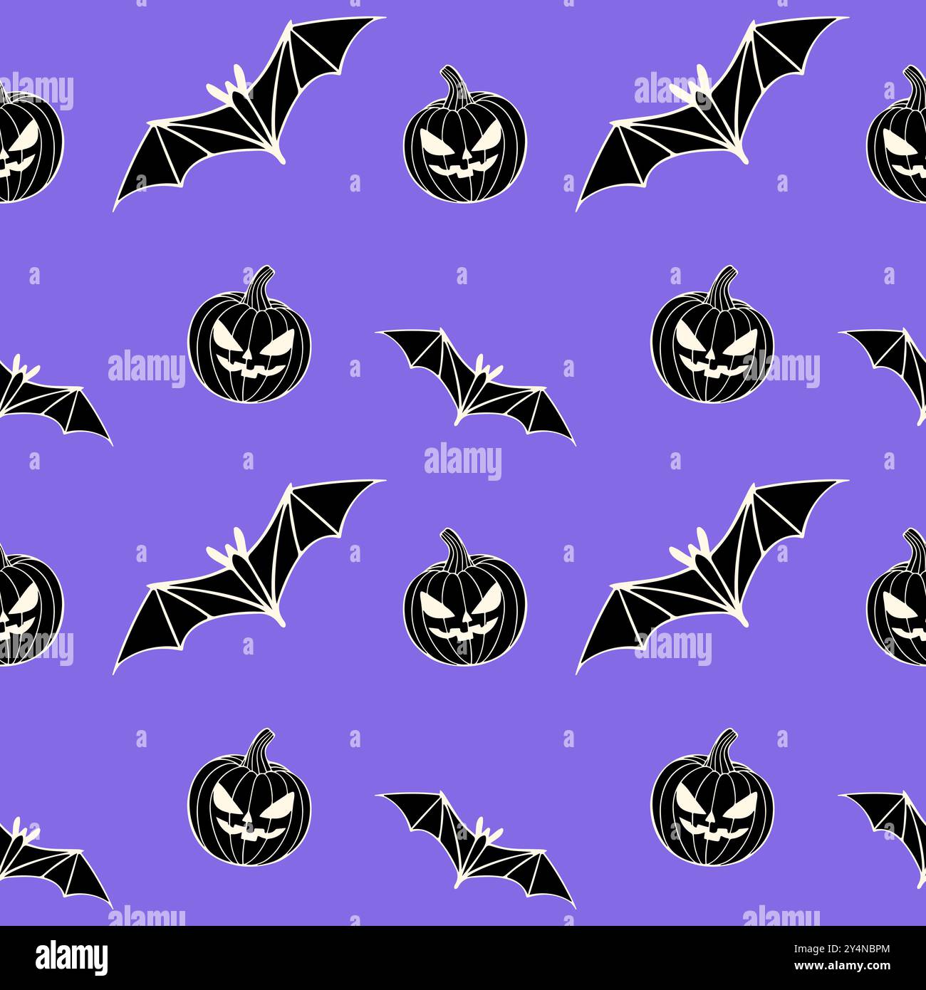 Pattern with Halloween bat and creepy pumpkin on purple background ...