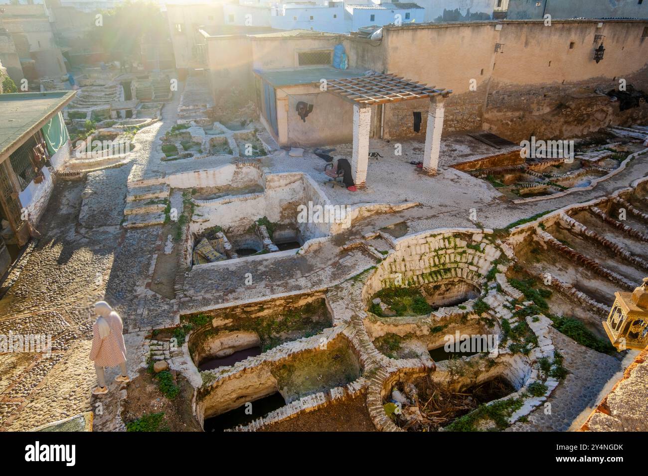 City View of Houses of Tannery in Tetouan, Morocco - Landscape Stock Photo
