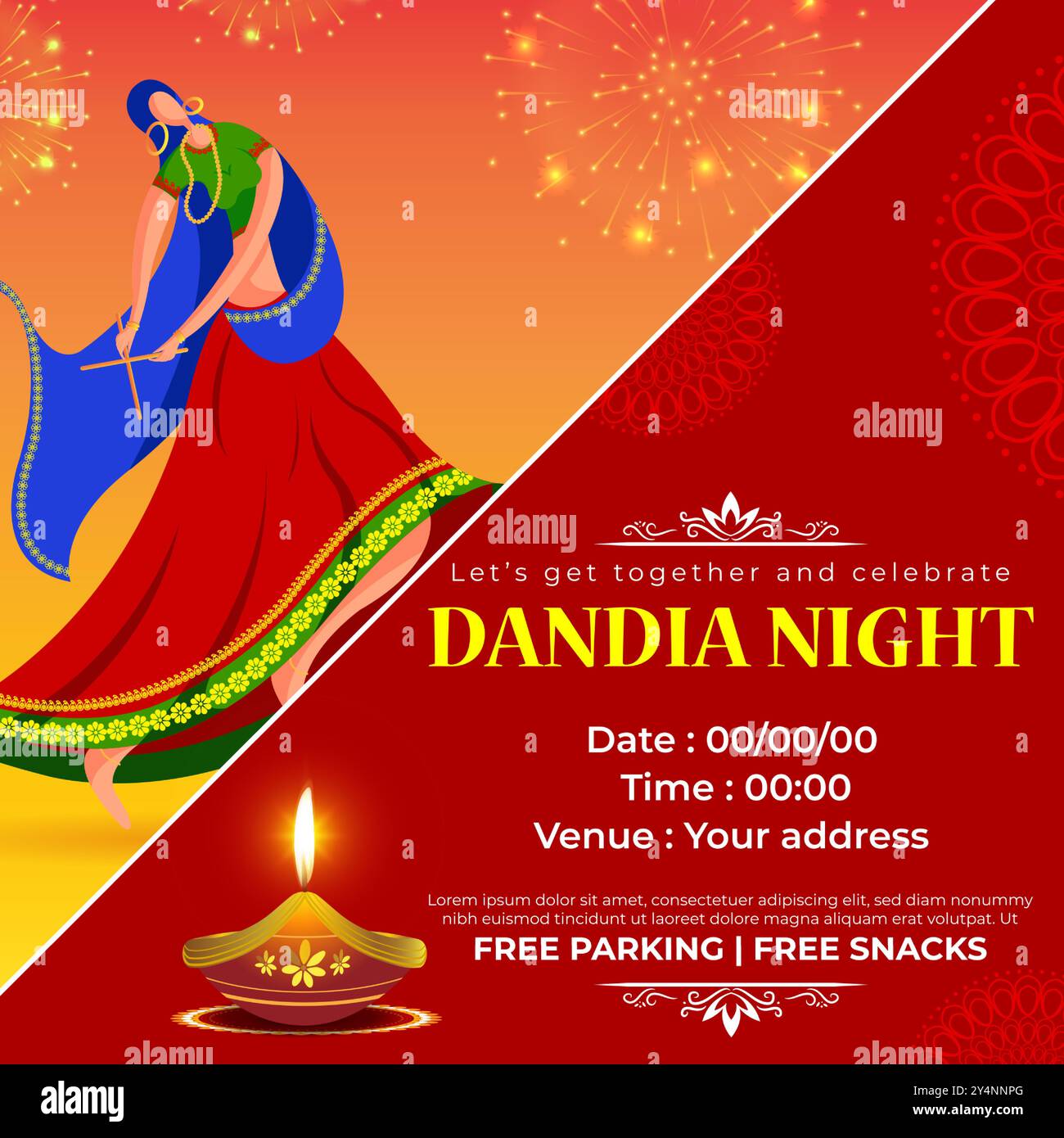 Vector illustration of Dandiya Night Invitation social media feed template Stock Vector