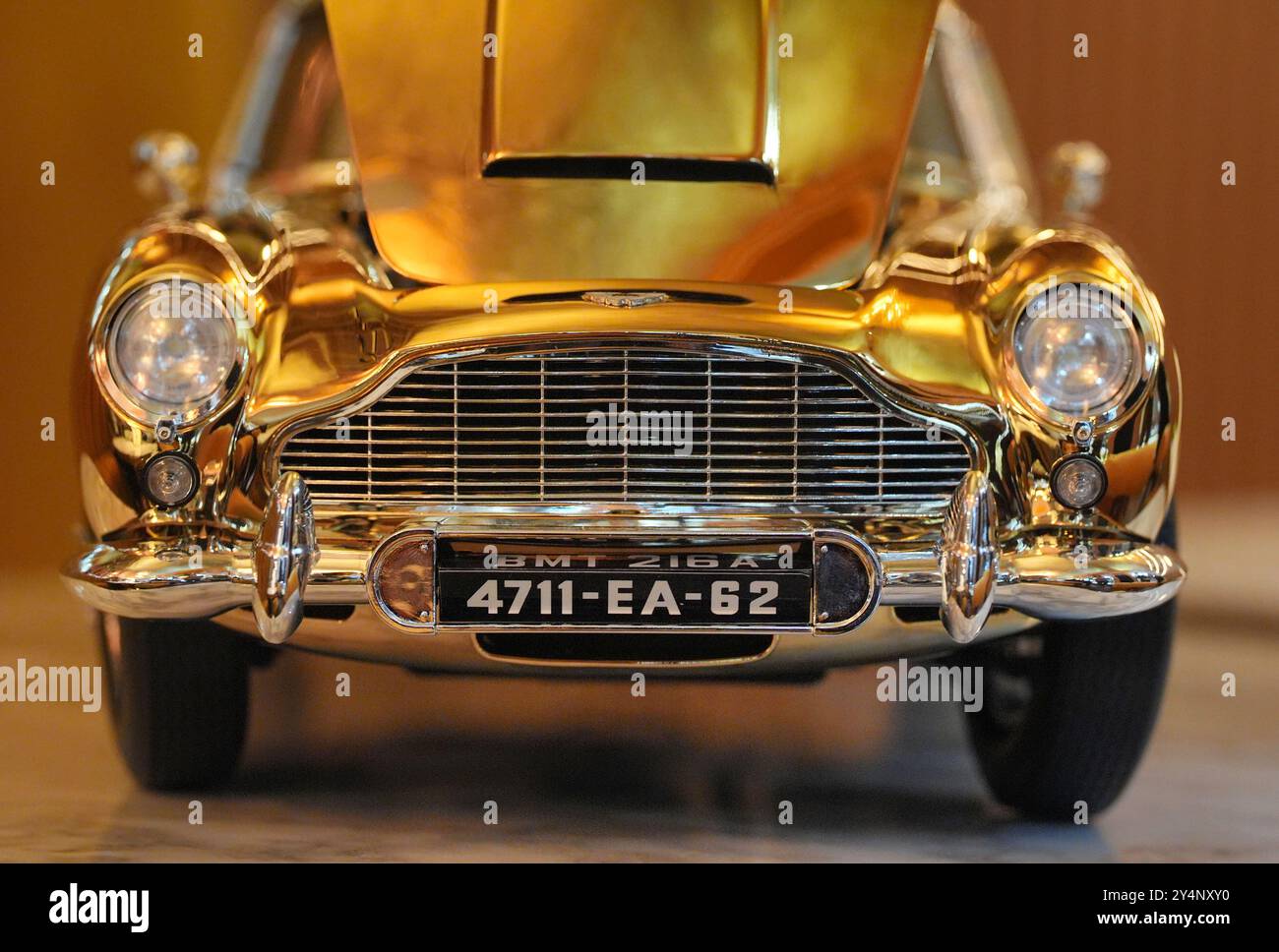 The revolving number plate on a 24carat goldplated model of James Bond