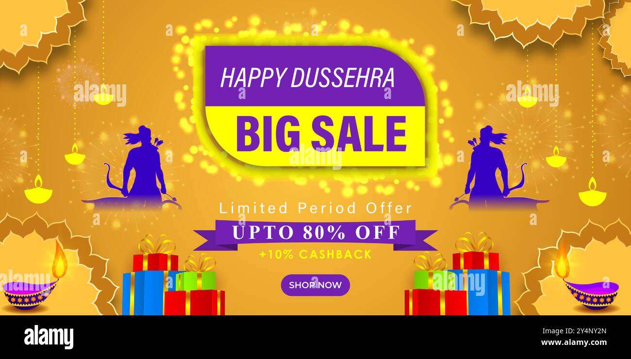 Vector illustration of Happy Dussehra Sale social media feed template ...