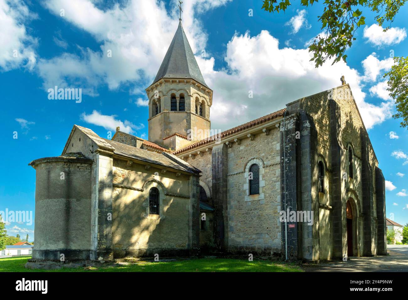 Saint-Symphorien Romanesque Church in Biozat village, Allier, Auvergne-Rhone-Alpes, France Stock Photo