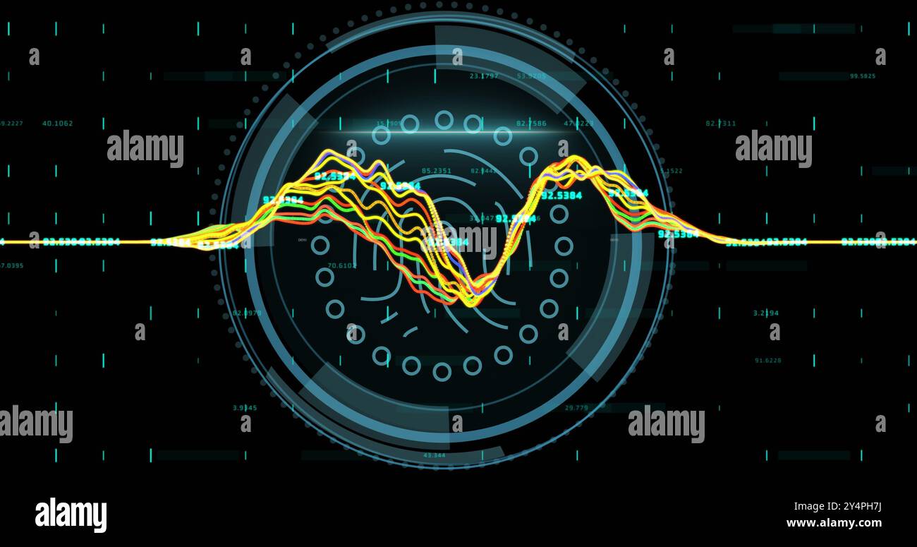 Image of fingerprint and scope scanning over data processing Stock Photo