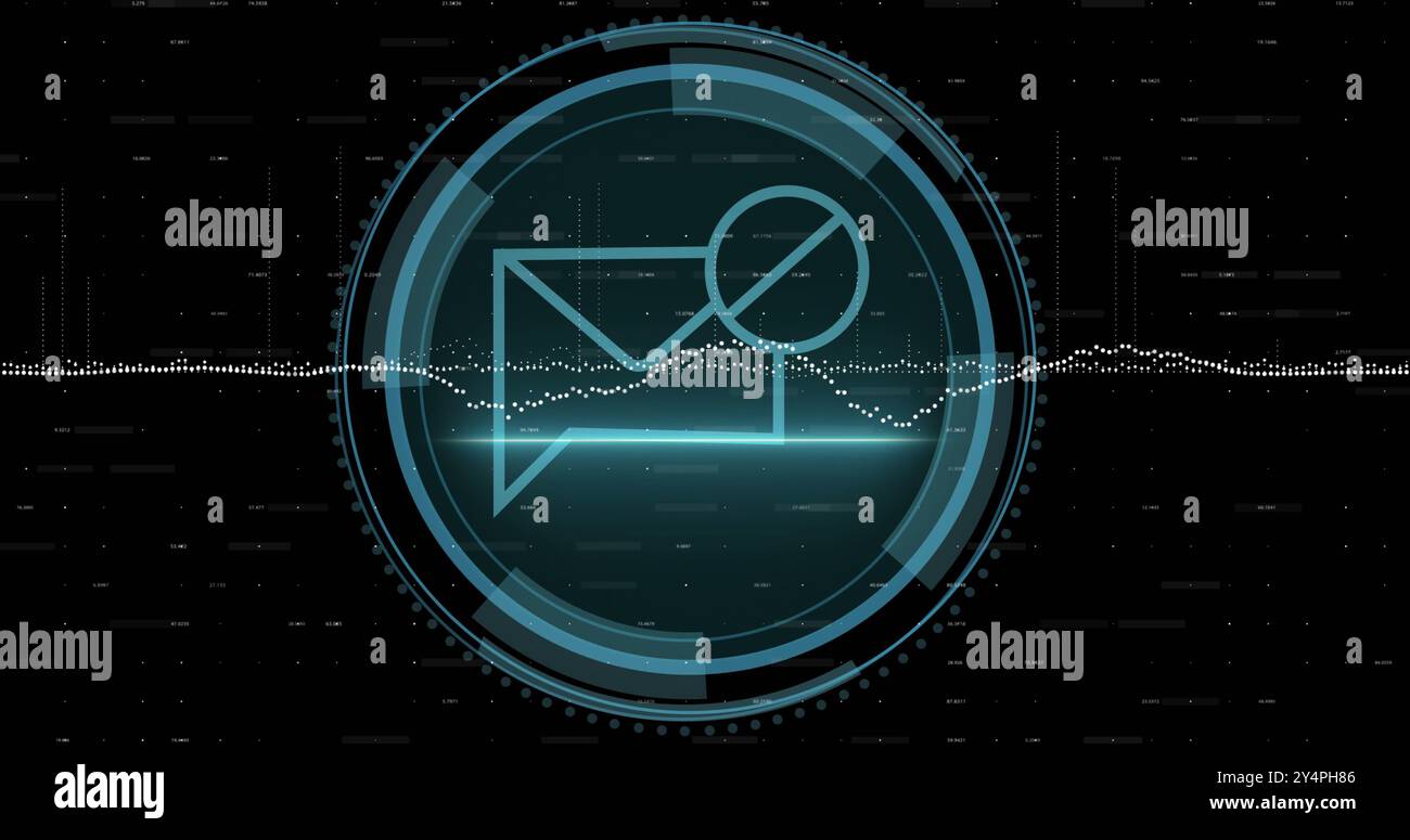 Image of envelope and scope scanning over data processing Stock Photo