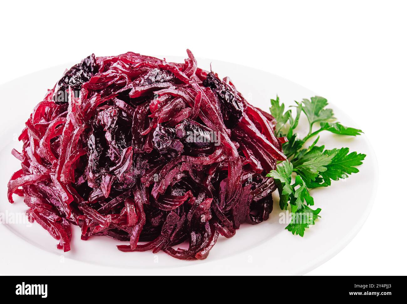 Grated beets in a plate isolated on white background Stock Photo