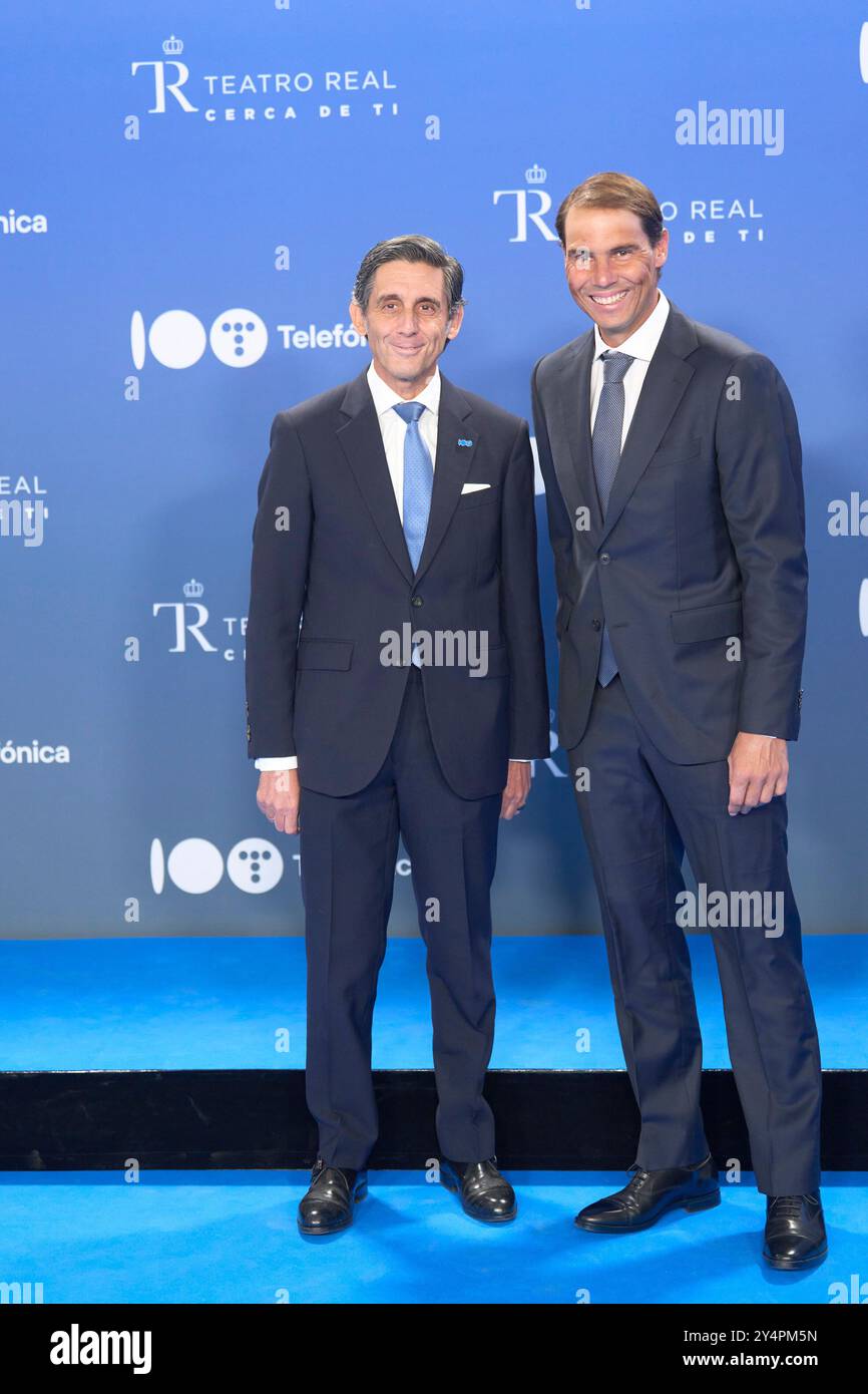 Jose María Alvarez-Pallete, CEO of Telefonica, Rafael Nadal attends Telefónica's centenary commemorative gala at Royal Theatre on April 19, 2024 in Madrid, Spain. Stock Photo