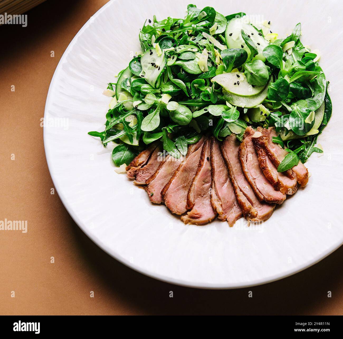 Duck Filet warm salad with a cutting of a duck fillet Stock Photo - Alamy