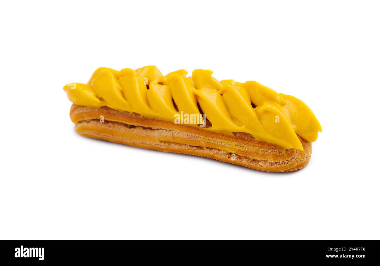 Eclair with Mango Cream on White Stock Photo