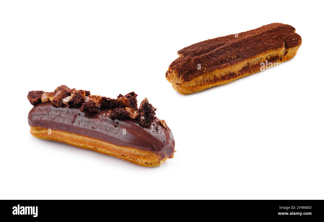 Eclairs with Chocolate Cream and Hazelnuts isolated Stock Photo