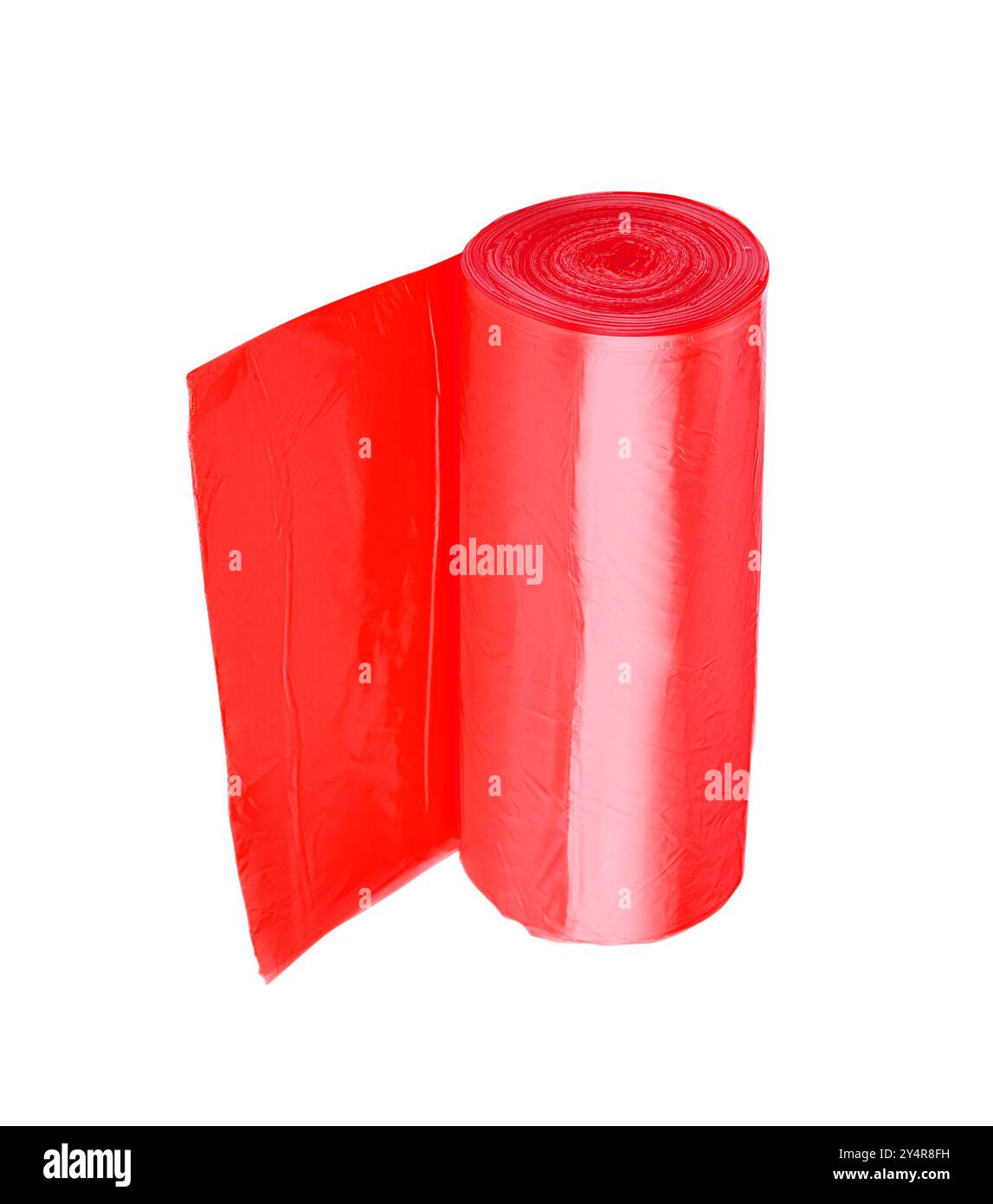 roll of red plastic garbage bags isolated on white background Stock Photo