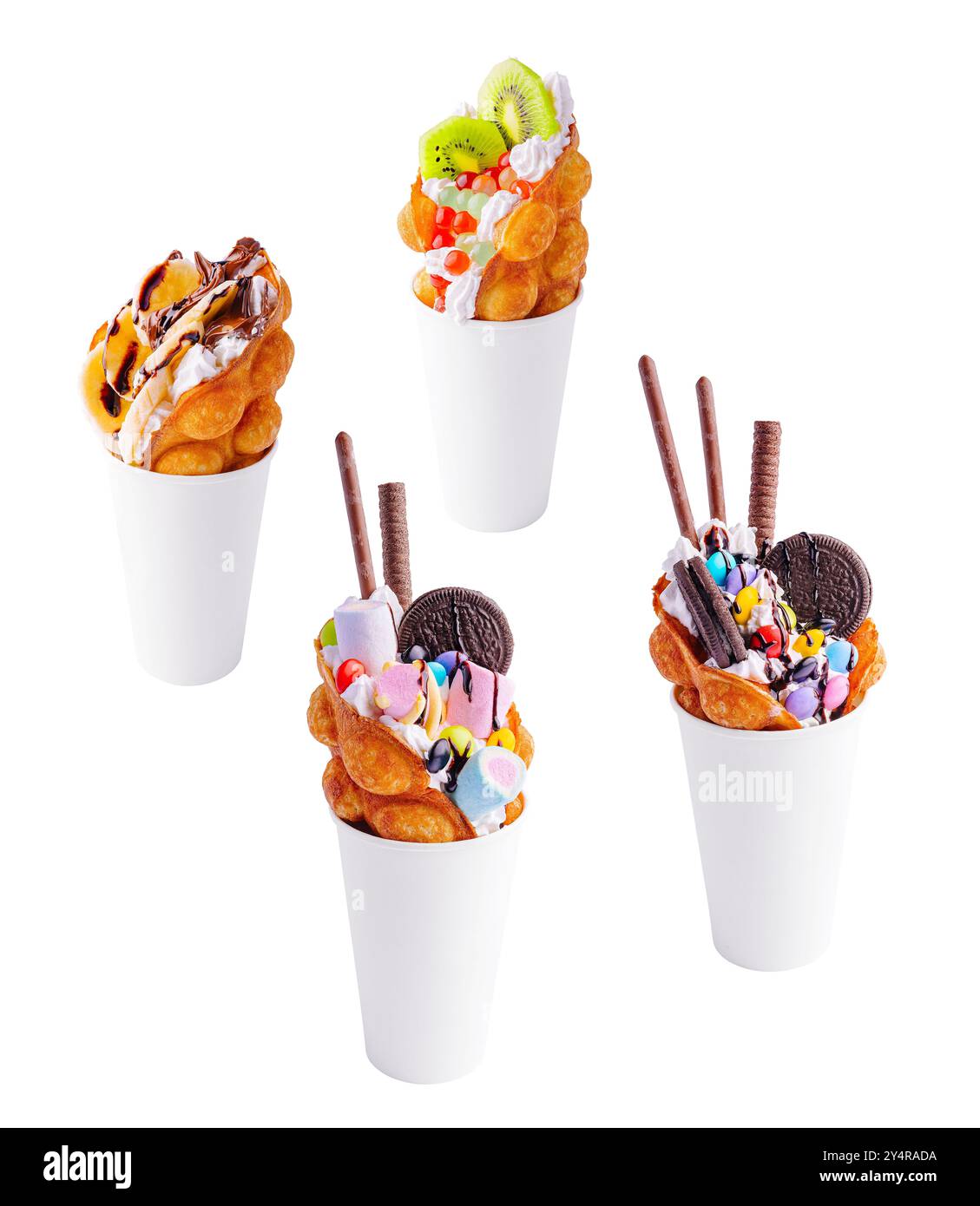 Hong kong or bubble waffle with ice cream and marshmallows Stock Photo ...