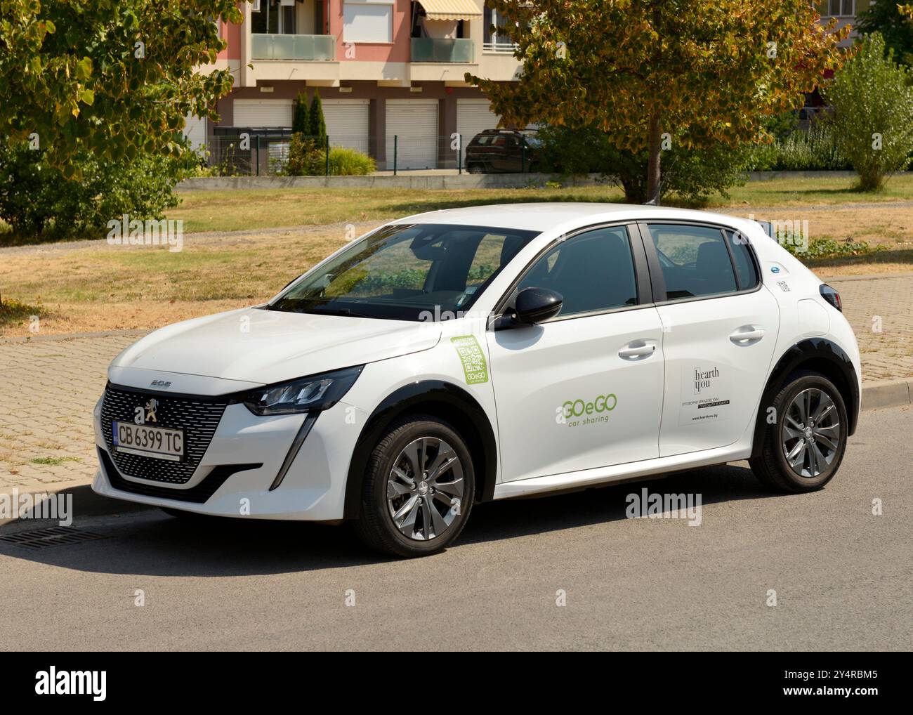 Peugeot e-208 electric car for GOeGO car sharing in Sofia Bulgaria, Eastern Europe, Balkans, EU Stock Photo