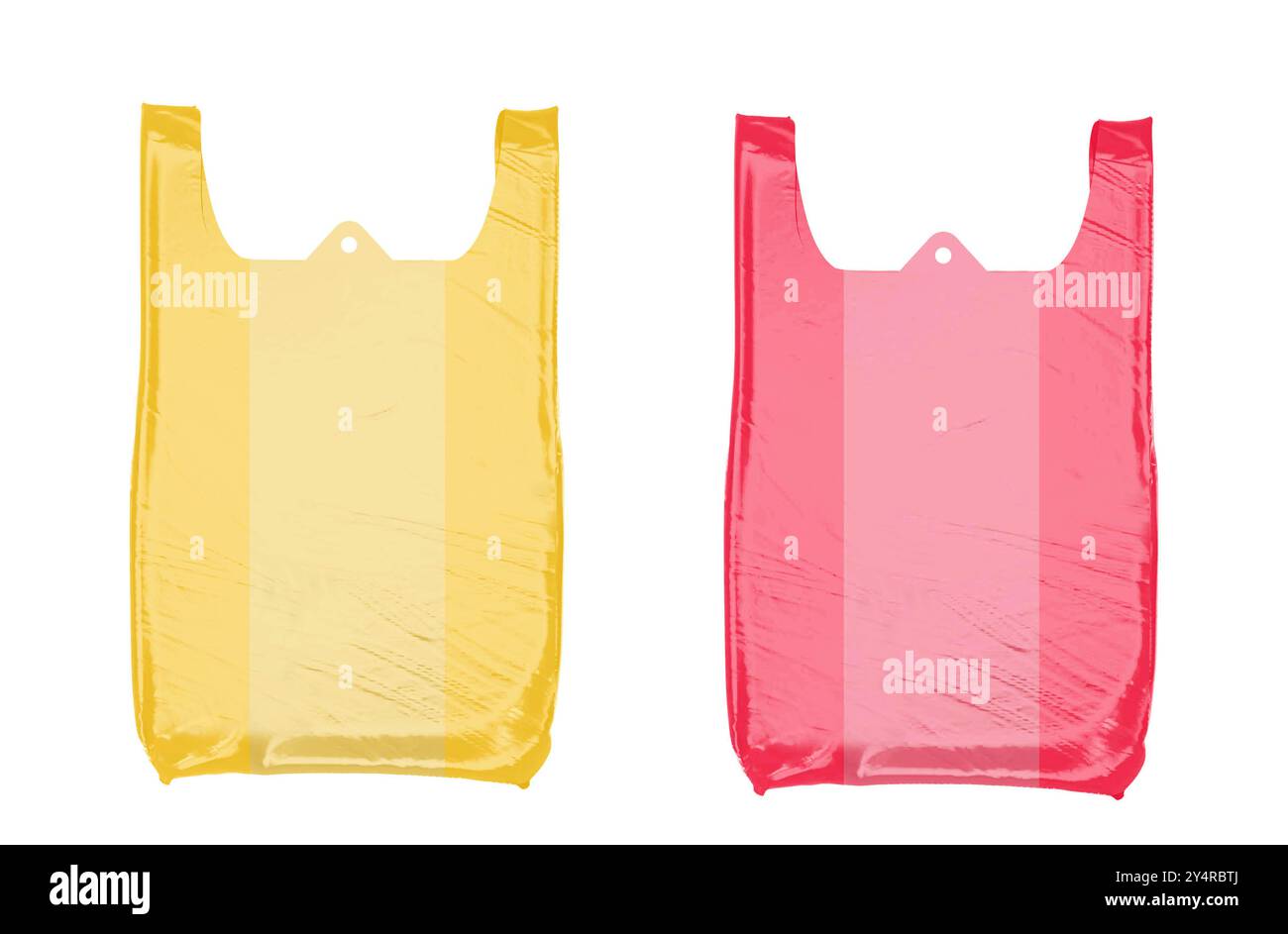 yellow and red plastic bags isolated on white background Stock Photo