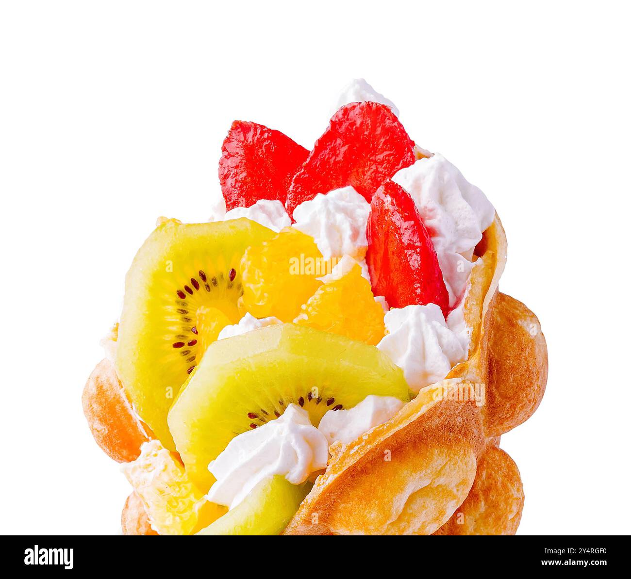 Bubble Waffle with kiwi, and whipped cream strawberry Stock Photo - Alamy