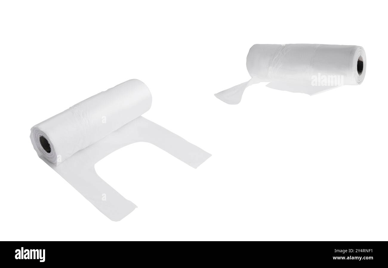 Traas Rol White polyethylene trash bag roll isolated on white background Stock ...