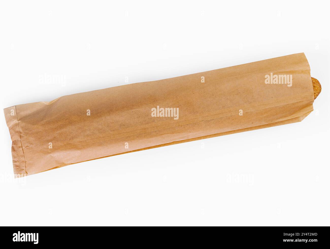 Delicious fresh baguette peeking out of a brown paper bag, isolated on ...
