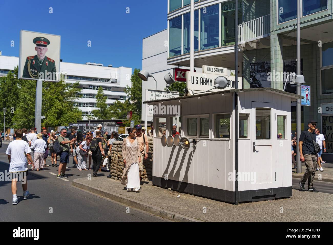 Checkpoint Charlie, a symbol of Cold War in Berlin, Germany, Europe Stock Photo
