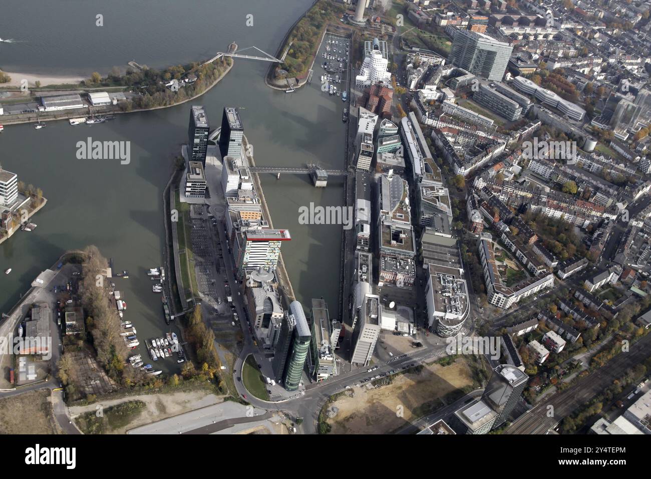 Media harbour in Duesseldorf, state capital, North Rhine-Westphalia, office building, architecture, aerial view Stock Photo