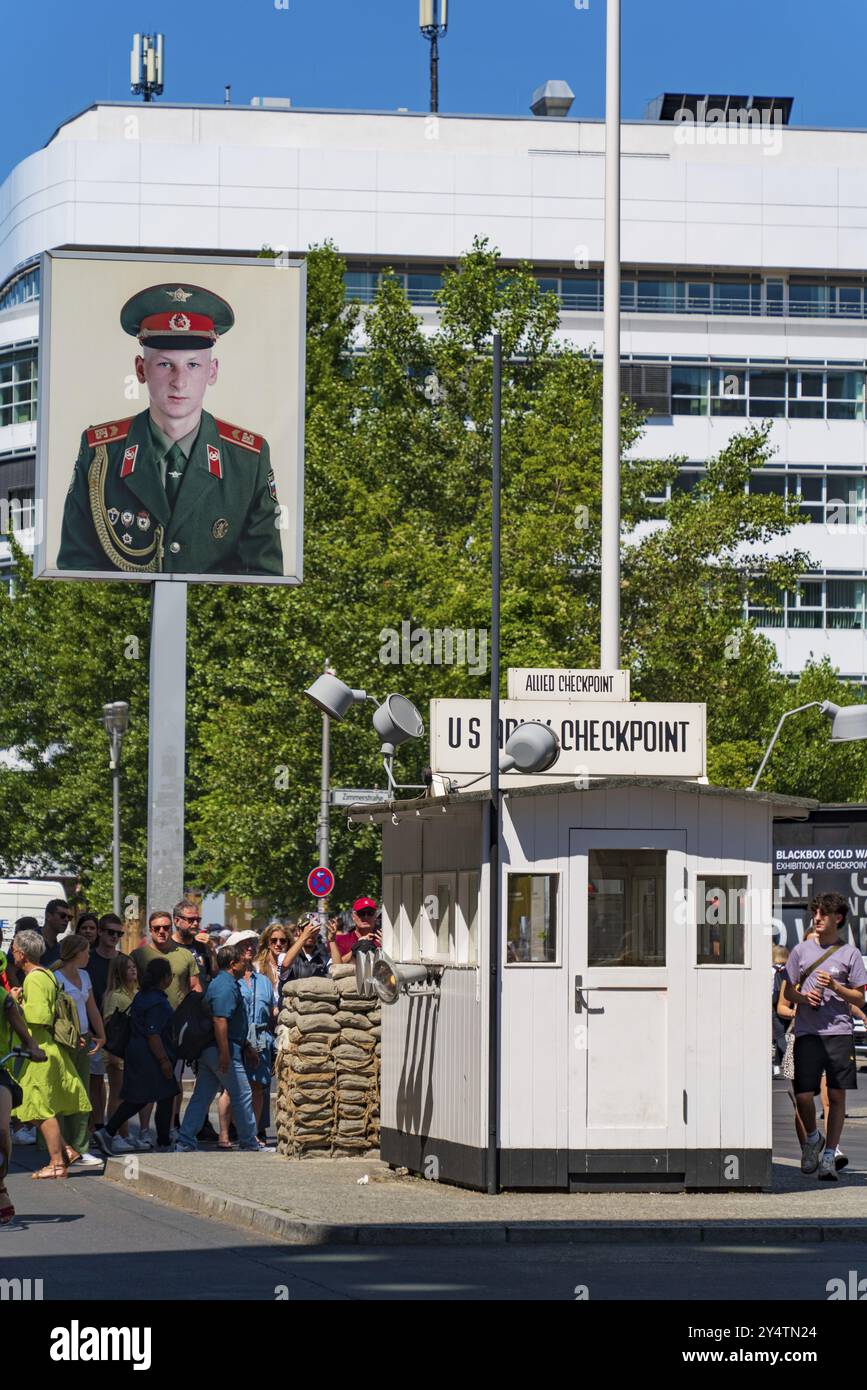 Checkpoint Charlie, a symbol of Cold War in Berlin, Germany, Europe Stock Photo