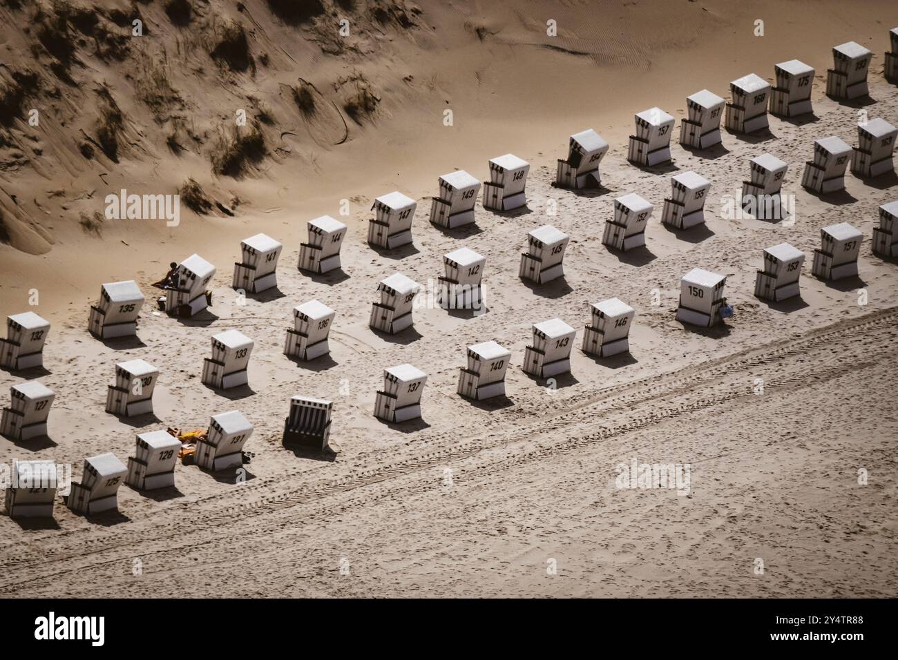 Sylt, beach chairs photographed from the air Stock Photo