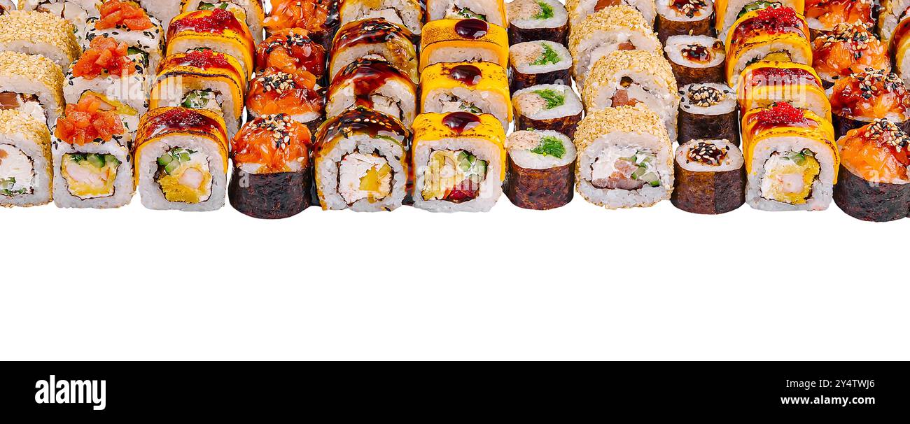 Mango Fish Roe Large sushi set with salmon, avocado, mango, philadelphia cheese ...