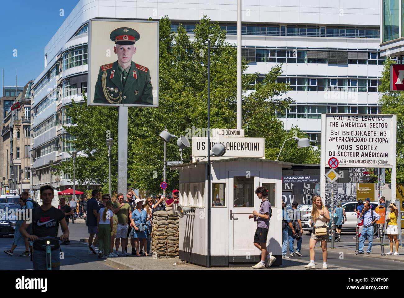 Checkpoint Charlie, a symbol of Cold War in Berlin, Germany, Europe Stock Photo