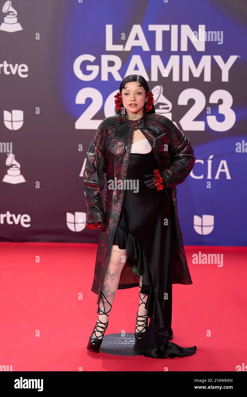 Mon Laferte attends the red carpet during the 24th Annual Latin GRAMMY Awards at FIBES on November 16, 2023 in Seville, Spain. Stock Photo