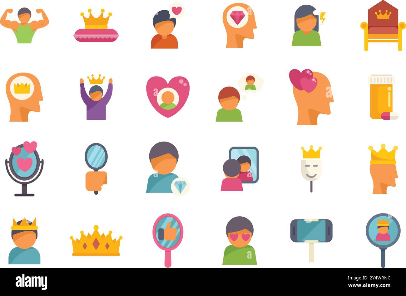 People feeling superior arrogant narcissistic selfish boasting icons set in flat style Stock Vector