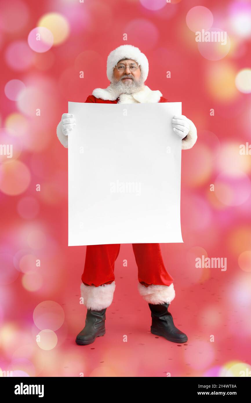 Santa Claus with blank poster on red background. Banner for design ...