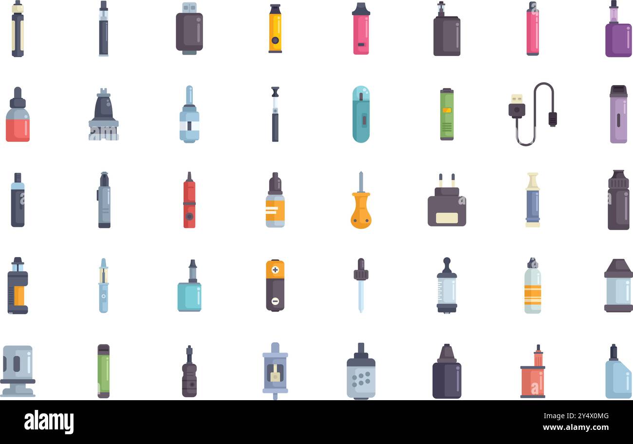 Vape device electronic cigarette smoking icons set vector Stock Vector