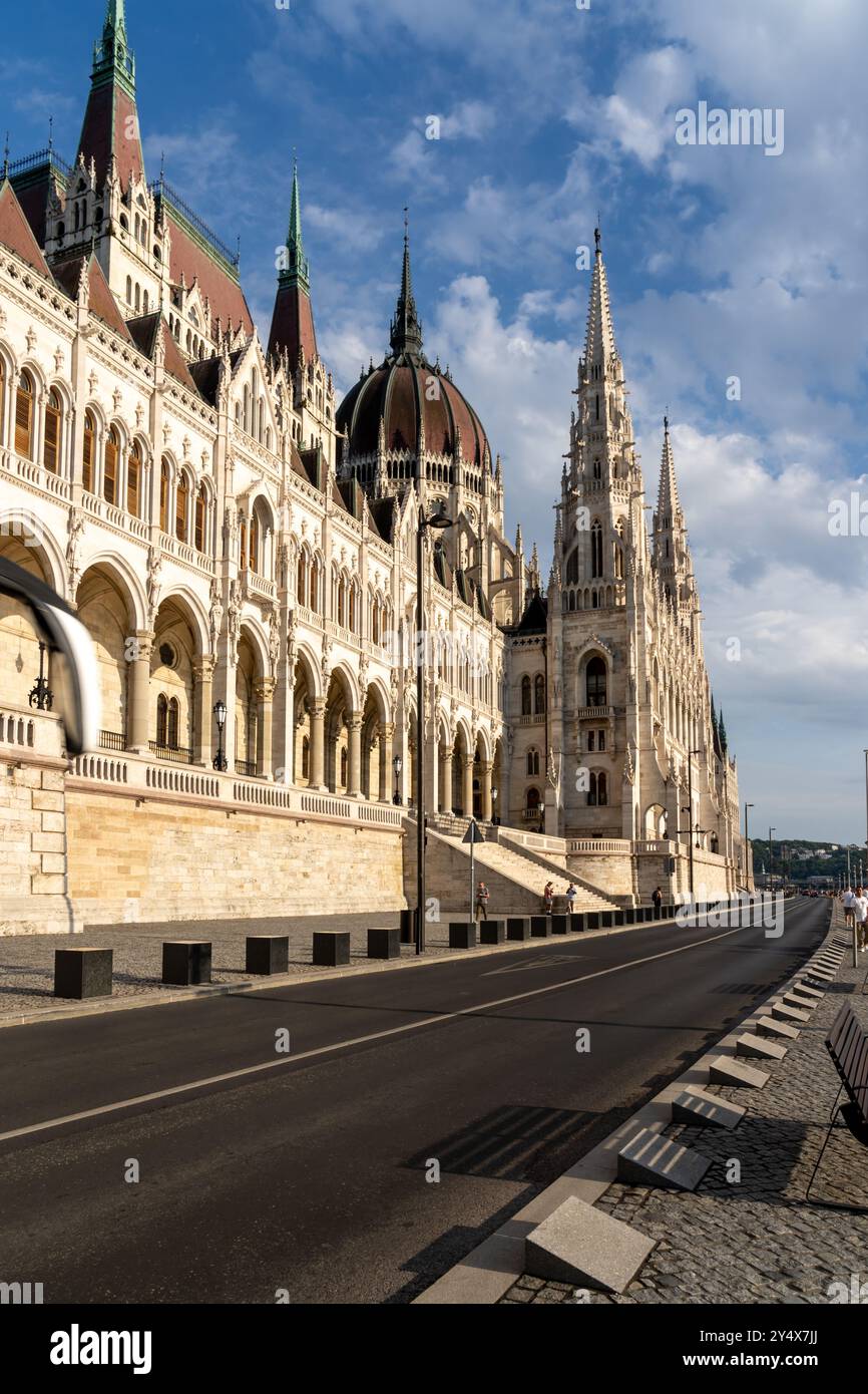 Top portion of the Hungarian Parliament Building in Budapest, Hungary. Stock Photo