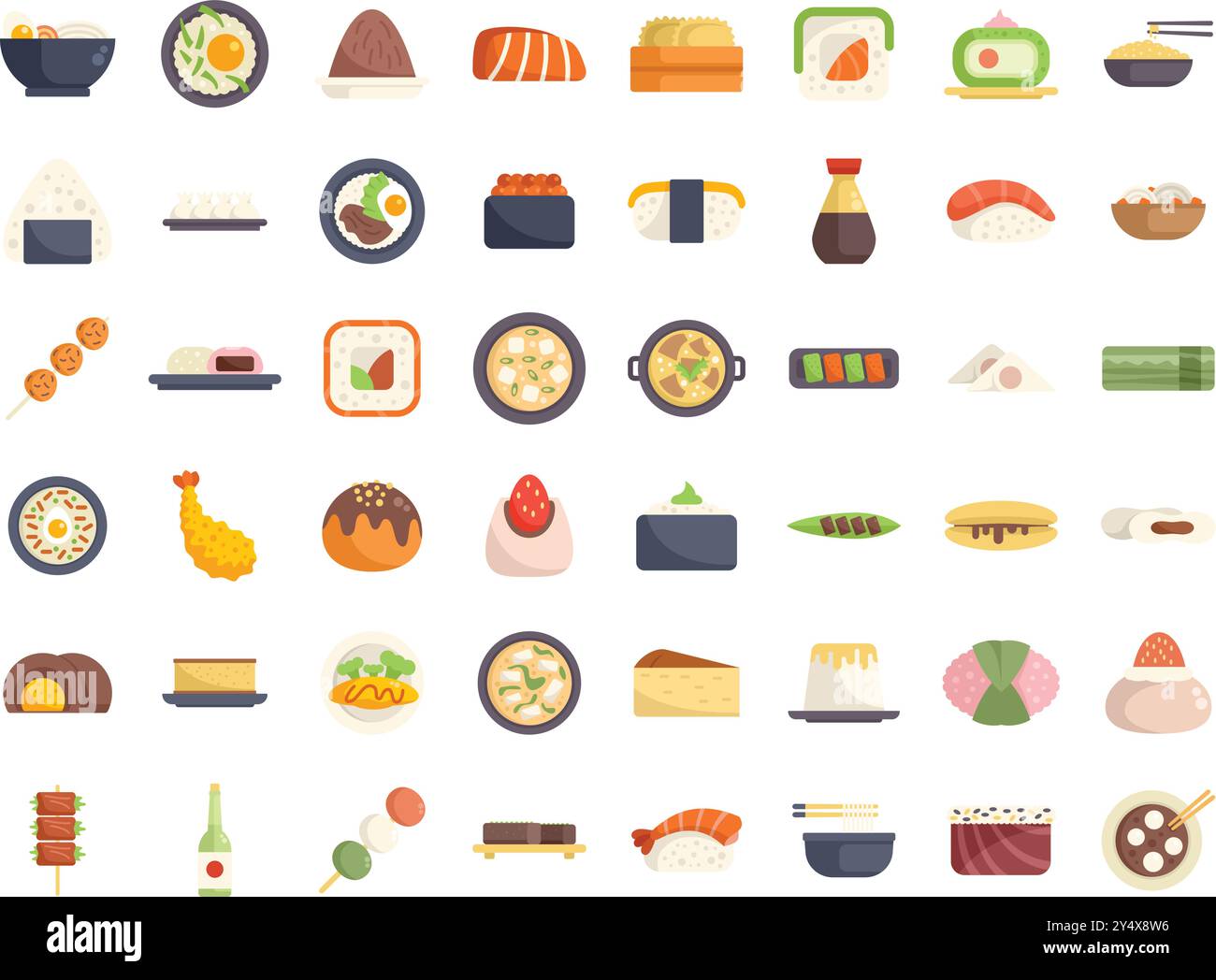 Variety of japanese cuisine and dishes are presented as colorful icons ...
