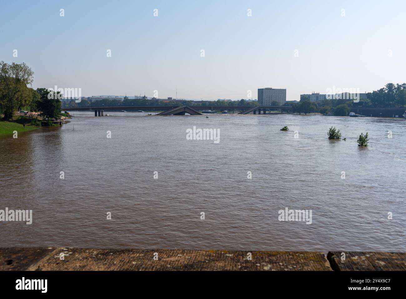 Dresden Germany September 18, 2024: The Carola Bridge lies in the ...