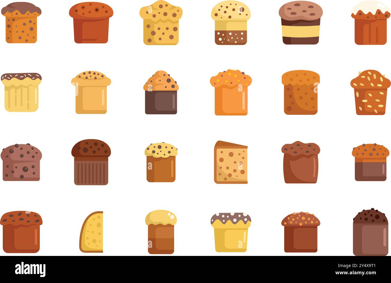 Set of icons showing various types of easter bread, featuring different ...