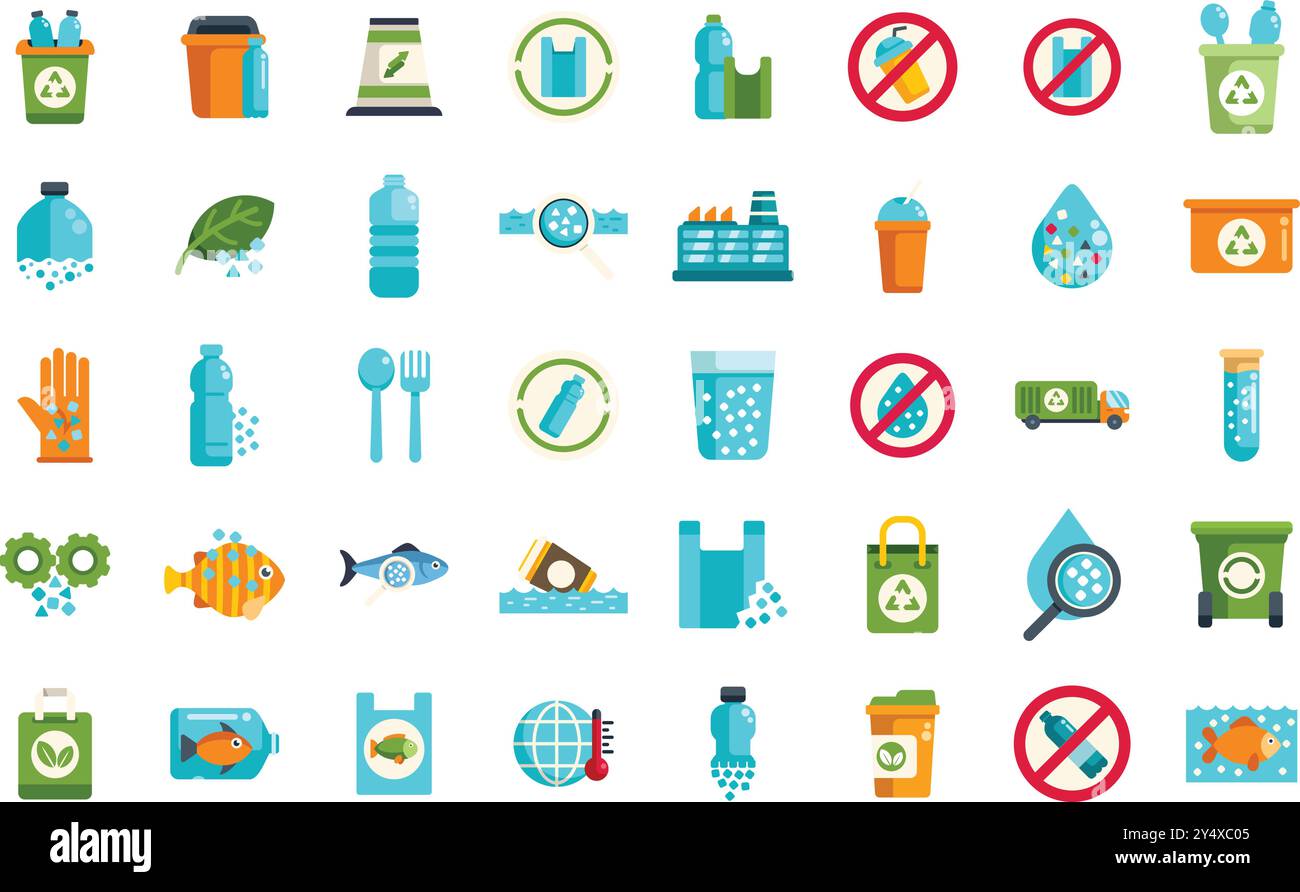 This set of icons highlights the growing concern of microplastic