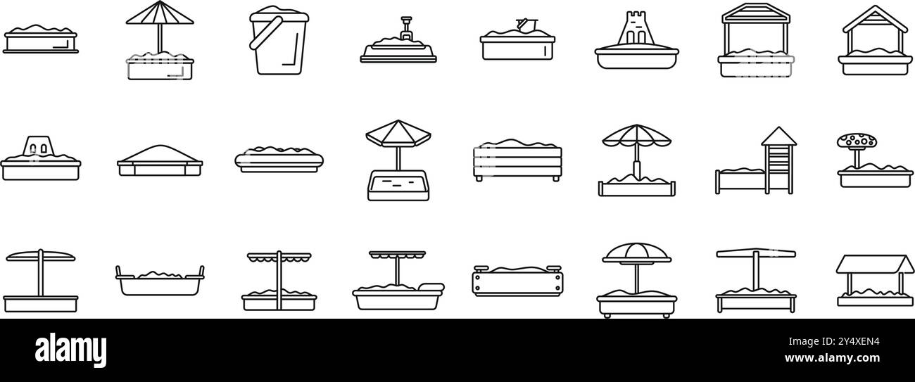 Sandbox icons set. Children sandbox icons set. Outline set of children ...