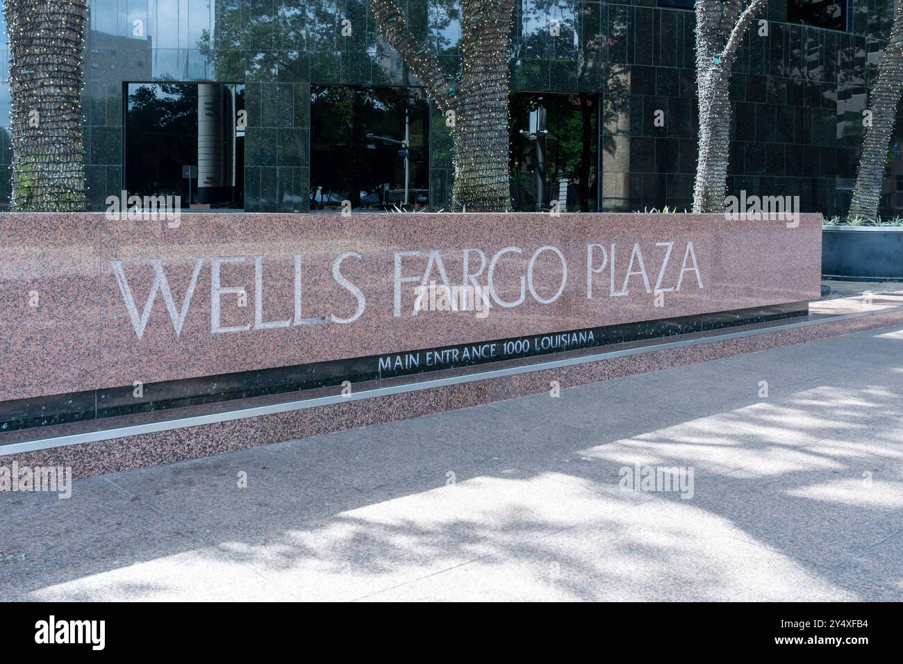 Wells Fargo Plaza ground sign in Houston, Texas, USA. Stock Photo