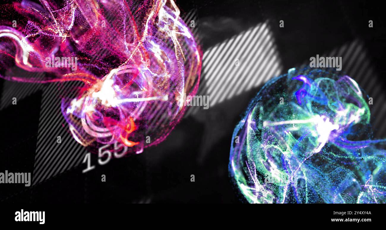 Image of blue spots over data processing on black background Stock Photo