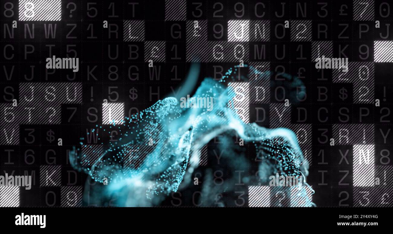 Image of blue spots over data processing on black background Stock Photo