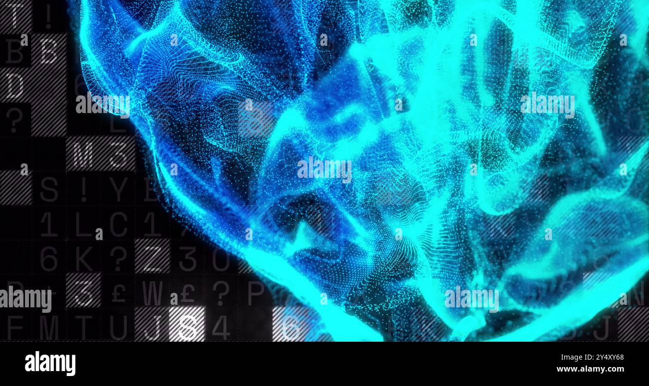 Image of blue spots over data processing on black background Stock Photo