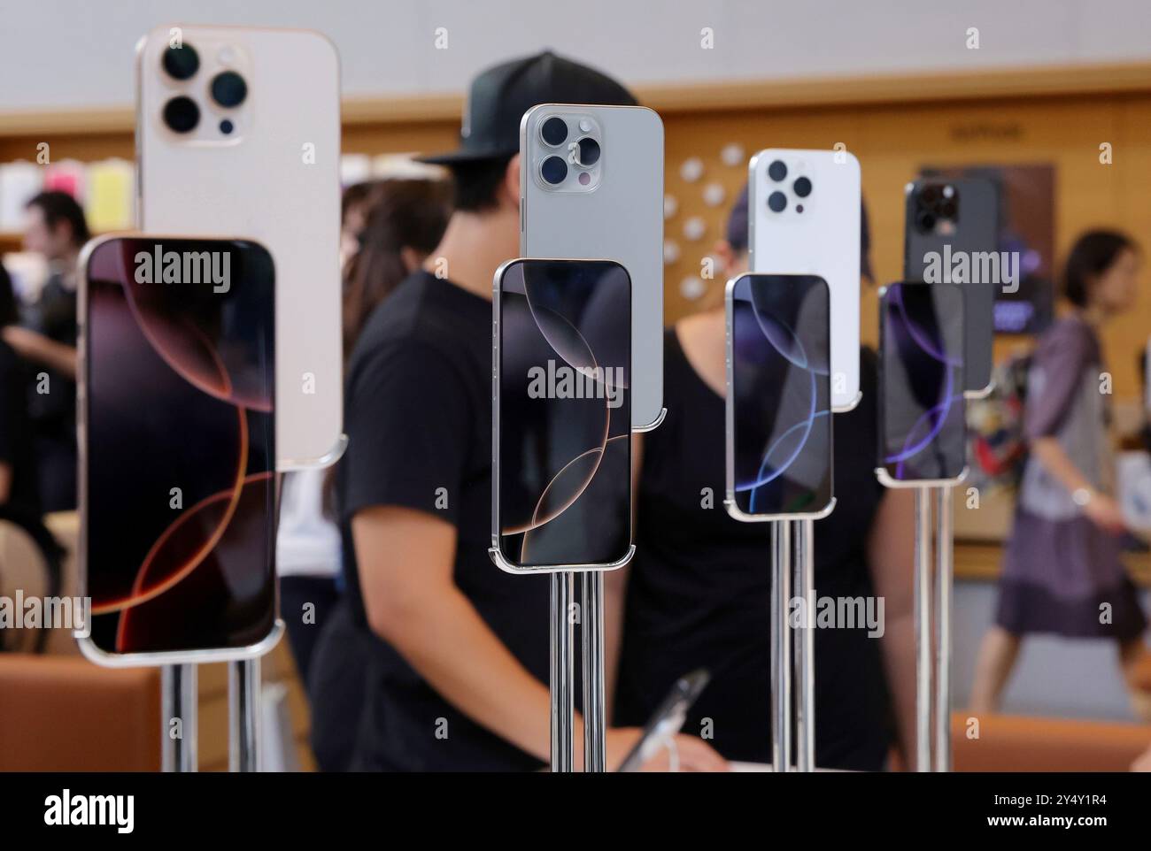 Apple iPhone 16 series are displayed at the Apple Store in Shibuya 