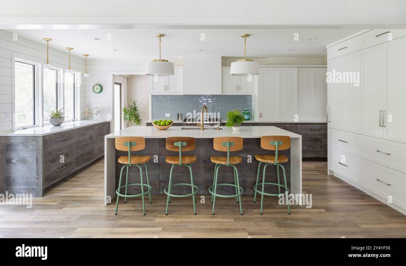 Modern white kitchen with reclaimed white oak cabinets Stock Photo - Alamy