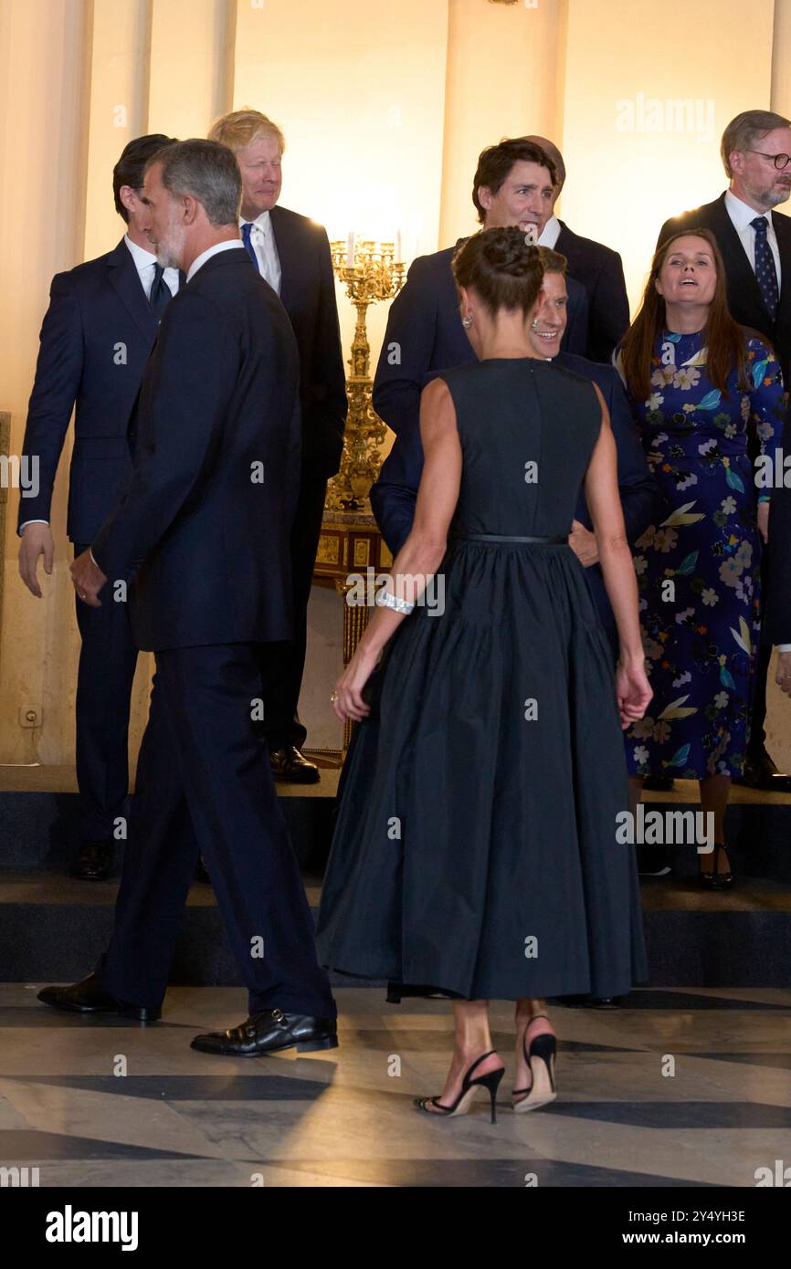 King Felipe VI of Spain, Queen Letizia of Spain, Joe Biden, Alexander De Croo, Justin Trudeau, Mette Frederiksen, Emmanuel Macron, Katrin Jakobsdottir, Mario Draghi, Xavier Bettel, Mark Rutte, Jonas Gahr Store, Antonio Costa, Boris Johnson, Kyriakos Mitsotakis, Olaf Scholz, Pedro Sanchez, Prime Minister, Viktor Orban, Mateusz Morawiecki, Boiko Borísov, Eduard Heger, Janez Jansa, Kaja Kallas, Arturs Krisjanis Karis, Ingrida Simonyte, Nicolae Ciuc, Edi Rama, Andrej Plenkovic, Zdravko Krivokapic, Dimitar Kovacevski, Jacinda Ardern, Yoon Suk-yeol, Anthony Albanese, Fumio Kishida attend Gala Diner Stock Photo